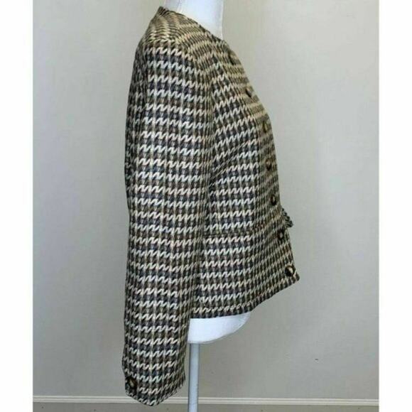 Evan Picone vtg union made wool button front blazer ivory brown suit Sz 10 - Picture 8 of 11